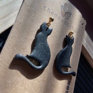 Polymer clay Black sparkle cat earrings